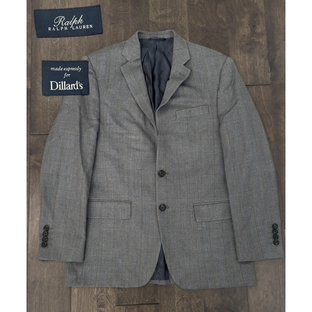 Ralph Lauren Mens Blazer Suit Jacket Size 38R Grey Herringbone Wool/Silk Blend